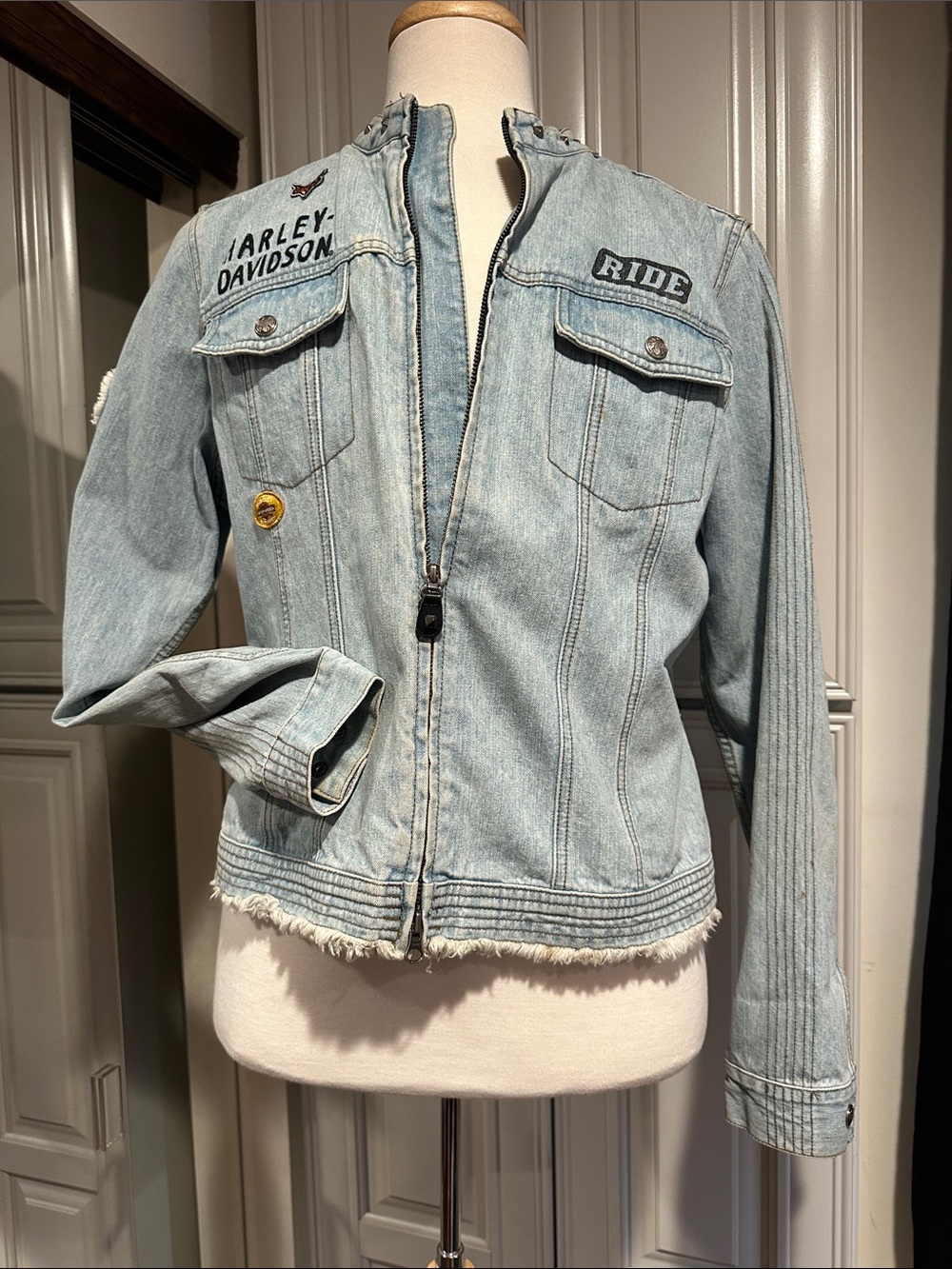 Harley-Davidson Light Blue Denim Moto Jacket with Ride Patch, WOMEN SZ XL
